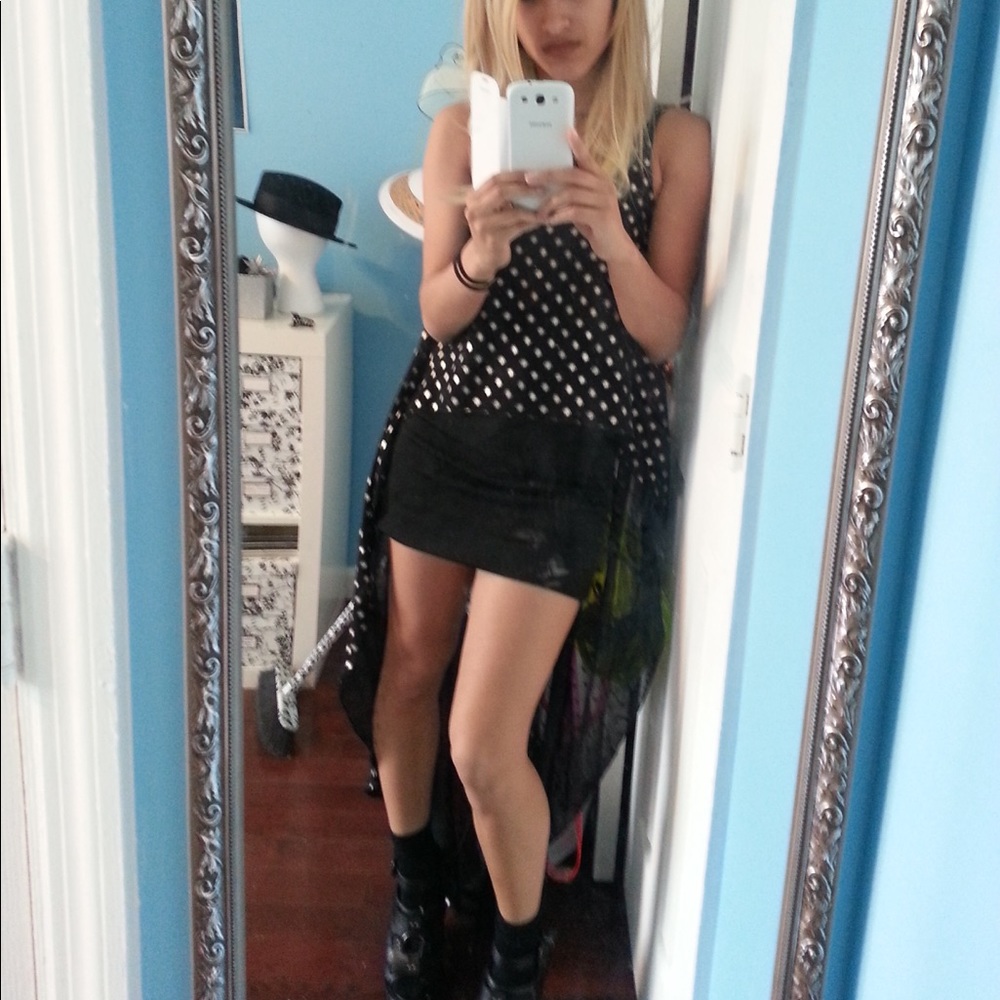 Dip Hem Mini Bodycon with  Polka Dot Top Overlay